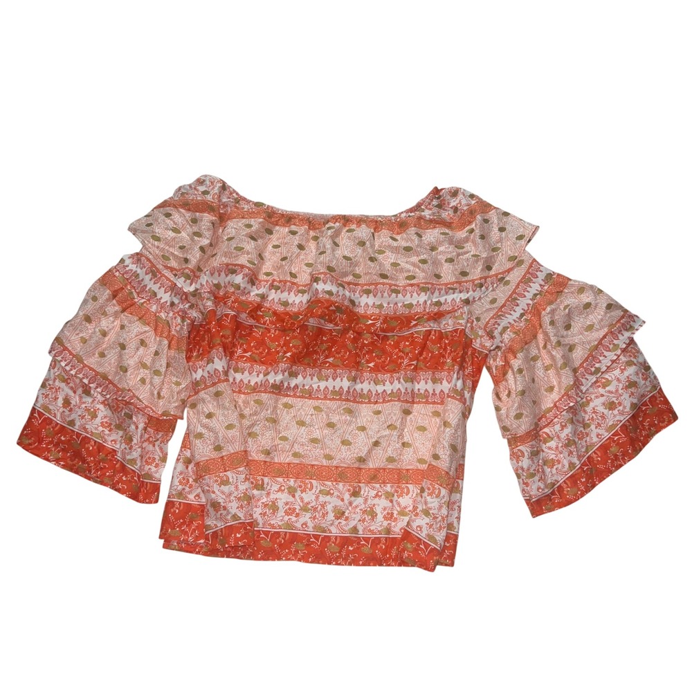 Cato Womens Orange Paisley Off Shoulder Tiered Bell Sleeve Blouse 26/28W Summer